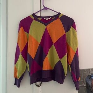 New Frontier Colorful Argyle Sweater - Purple, Orange, Green